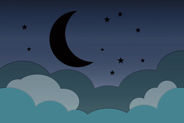 dark moon, stars, and clouds on the midnight sky background. Night sky scenery background.