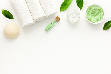 Organic cosmetic set with tea olive leaves and sea salt
