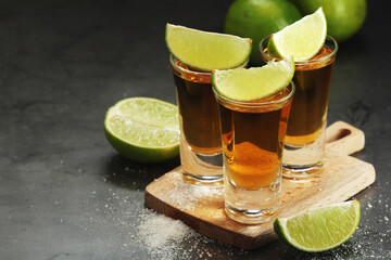 Shots with tequila with salt and lime