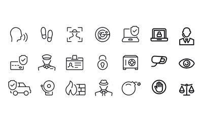 Computer security vector line icons set. Thin line design