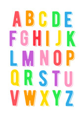 Alphabet rainbow colorful design illustration for kids. Vector rainbow hand drawn illustration. rainbow illustration poster kids.