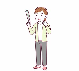 Young woman in a cardigan_Thermometer