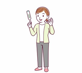 Young woman in a cardigan_Thermometer