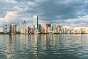 Fototapeta na wymiar View of the Miami skyline from the Rickenbacker Causeway, Key Biscayne, Florida, USA.