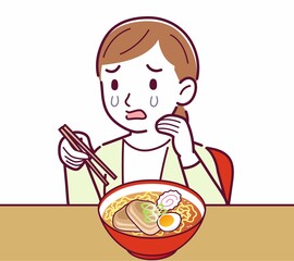 Young woman in a cardigan_ramen