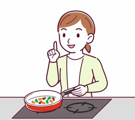 Young woman in a cardigan_cooking