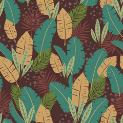 Repeating seamless pattern with tropical leaves - 403768561