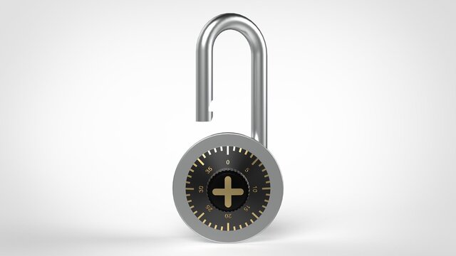 Shiny Steel Open Padlock With Black Combination Lock And Golden Figures Isolated On White Background 3d Rendering Image