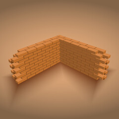 Brick wall in various stated, Brick Wall Redbrick wall in various states of construction.