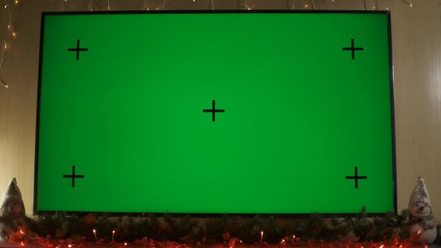 Generic Green Screen TV in living room with Green Picture around Christmas Time