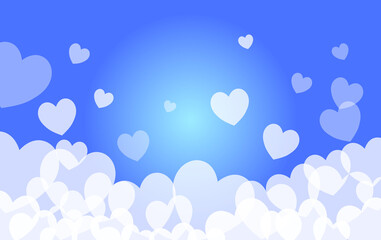 Valentine's Day. Blue background with hearts. Vector illustration. 
Blue coloured wallpaper with heart shapes.