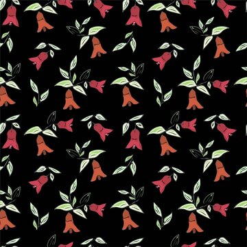 Seamless fabric with the image of flowers bells with foliage.
