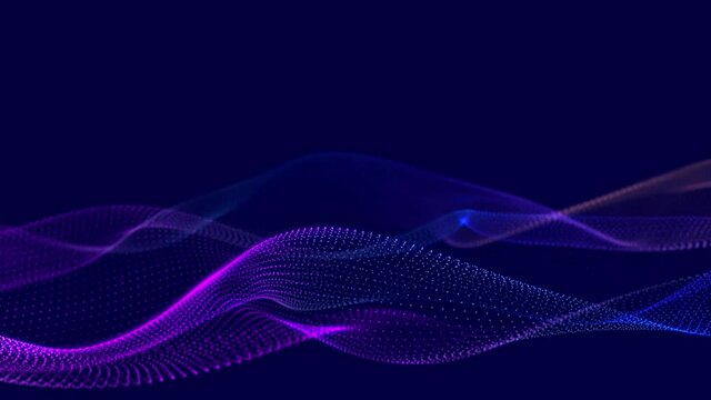 Futuristic wave with many dots. Abstract motion background of colored dots. Technology or science. 3d rendering Seamless loop. 4K
