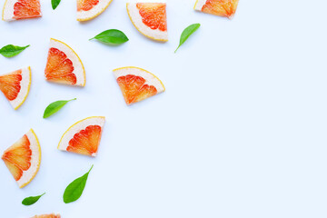 High vitamin C. Juicy grapefruit slices on white.