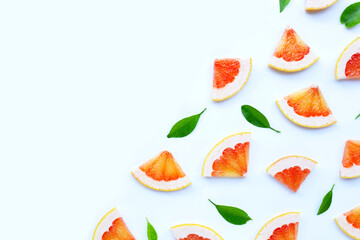 High vitamin C. Juicy grapefruit slices on white.