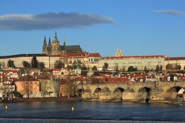 View to the famous Charles Bridge and Prague Castle with St. Vitus Cathedral, UNESCO World Heritage Site, Prague, Bohemia, Czech Republic, Europe	