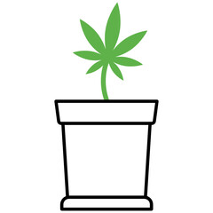 Cannabis Leaf in Flower Pot Concept, Vector Icon Design, Marijuana and psychoactive drug Symbol on white background, Hashish and Hemp Sign,