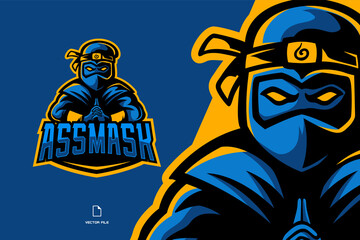 blue ninja assassin mascot sport logo illustration for game team