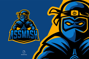 blue ninja assassin mascot sport logo illustration for game team © eryusan