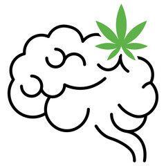 Medical cannabis for Human Brain Diseases Concept Vector Icon Design, Marijuana and psychoactive drug Symbol on white background, Hashish and Hemp Sign,