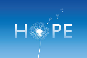 hope typography with dandelion on blue background vector illustration EPS10