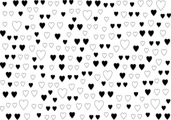 Random love motif repeating on white background. To be applied to the design of brochures, posters, banners, cloth screen printing or other graphic illustrations