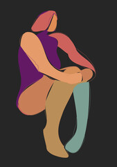 Abstraction, beautiful woman sits and thinks