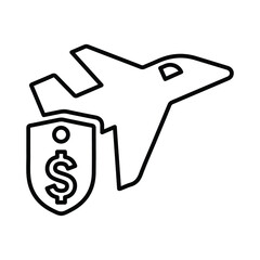 Aircraft, price transportation, travel line icon.  Outline vector design