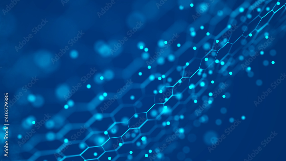 Poster Network connection structure. Data transfer. Abstract background with interweaving of dots and lines. 3D rendering.