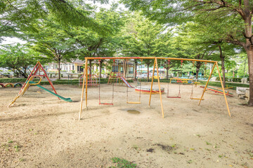 Old empty playground with metal structures
