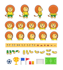 Fototapeta premium Lion football player creation set, various soccer design elements. Vector illustration bundle
