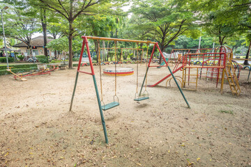 Old empty playground with metal structures