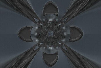 Black monochrome symmetrical fractal background. Abstract fractal texture. Digital art.