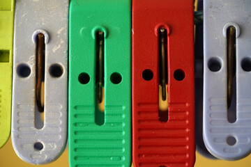 Close up shots of couple sets clothes pins.