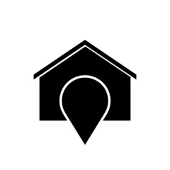 Map pointer with house icon isolated on white background