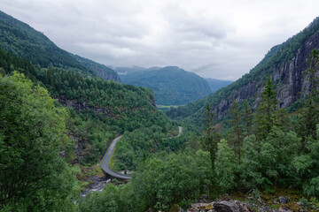 Norwegen - Vossevangen - Skjervsfossen Wasserfall - Talblick