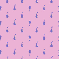Fototapeta premium Little blue pear silhouette print seamless pattern. Pink background. Summer harvesr fruit artwork.