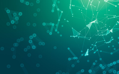 Abstract background. Molecules technology with polygonal shapes, connecting dots and lines. Connection structure. Big data visualization.