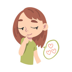 Cute Girl in Love with Hearts in Speech Bubble Cartoon Style Vector Illustration