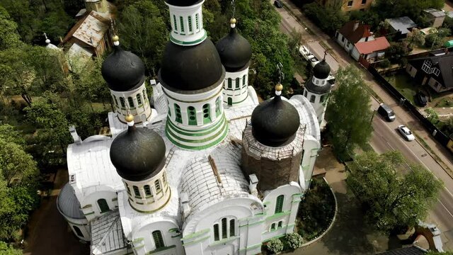 Dome reconstruction of old St. John the Forerunner orthodox church in Riga aerial