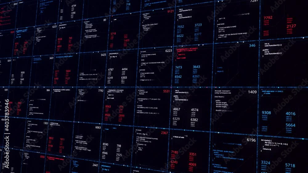 Aufkleber abstract digital hexadecimal code on a screen divided into same size squares with changing data. ani