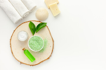 Organic cosmetic set with tea olive leaves and sea salt