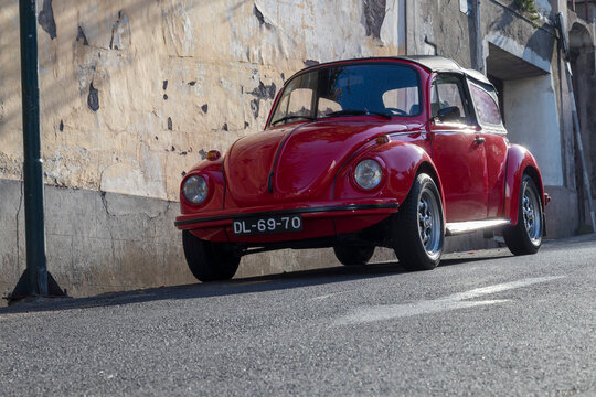 Funchal, Madeira, Portugal. 2019-04-30. Street of Funchal . Fusca 1303 on the street. Sunset. Selective focus