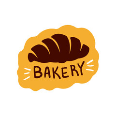 Bread and bakery product logo and icon with lettering. Flat Bagel and croissant and baguette silhouettes with signs for pastry food shop. Food of dough and flour badges vector isolated