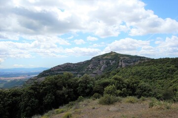 Panorama of the mountains and forests of La Mola, in Catalonia. Catalunya, Bages, Barcelona.
