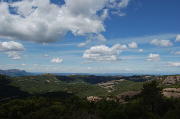 Panorama of the mountains and forests of La Mola, in Catalonia. Catalunya, Bages, Barcelona.
