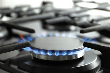 gas stove with blue flame