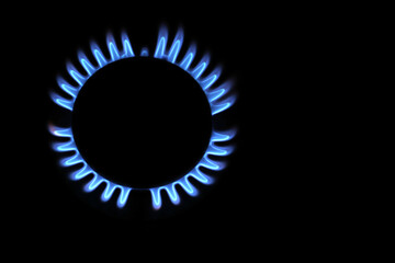 kitchen gas stove with blue flame