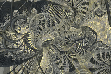Fantastic golden gray fractal background. Abstract fractal texture. Digital art. 3D rendering. - obrazy, fototapety, plakaty