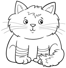 cute fluffy cat or kitten cartoon character coloring book page